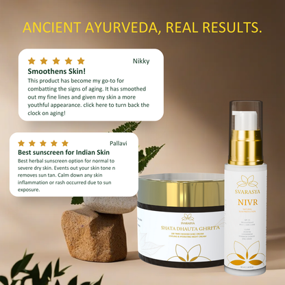 NIKHAAR- The Ultimate Sun Protection Combo for Dry Skin | Shata Dhauta Ghrita &amp; Nivr