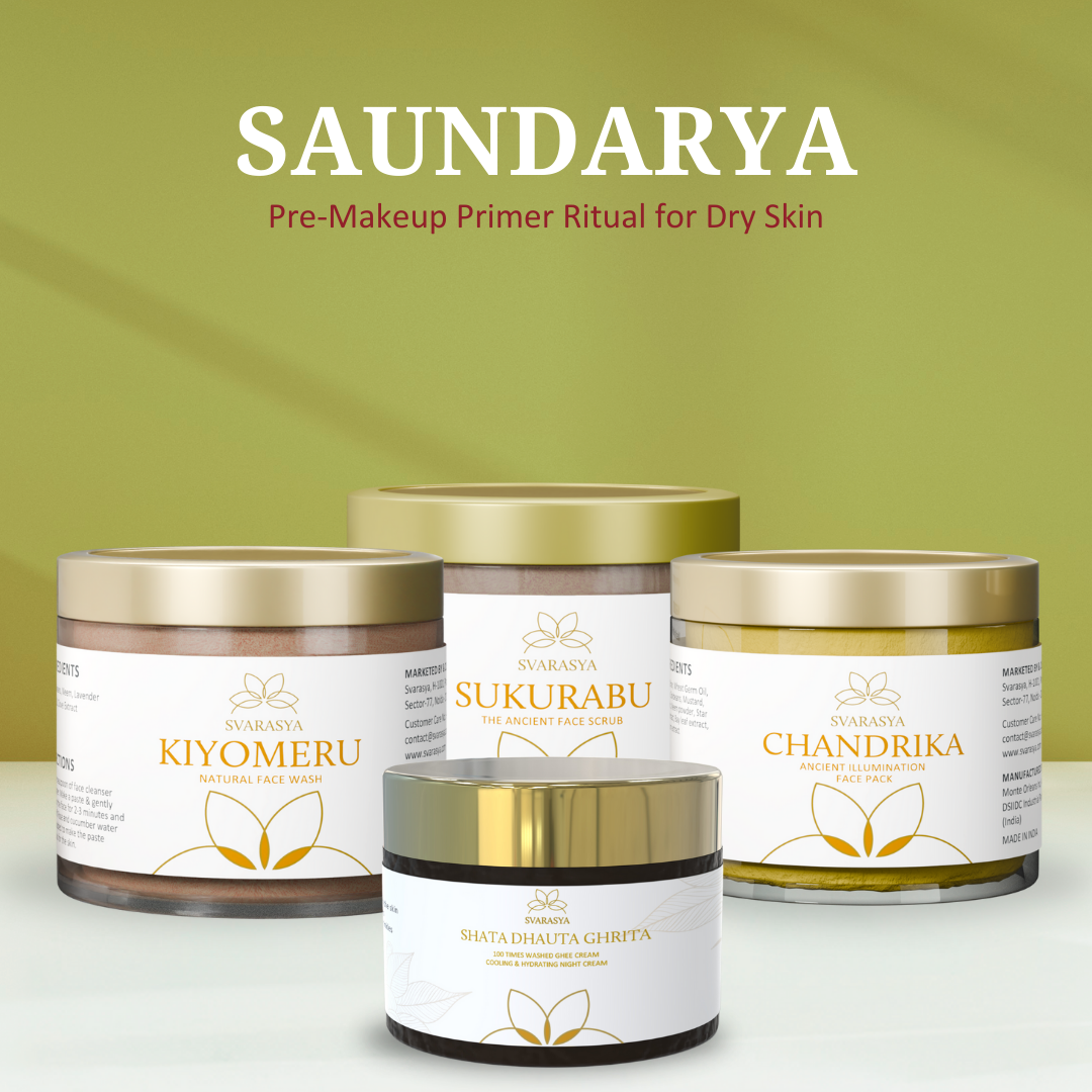 Dry Skin ‘Pre-MakeUp Primer’ Ritual &quot;SAUNDARYA&quot; for Clear, Velvety, &amp; Luminous finish for| Face Wash, Scrub, Face Mask &amp; Moisturizer