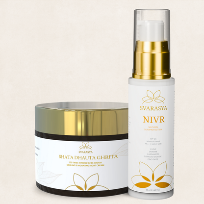 NIKHAAR- The Ultimate Sun Protection Combo for Dry Skin | Shata Dhauta Ghrita &amp; Nivr