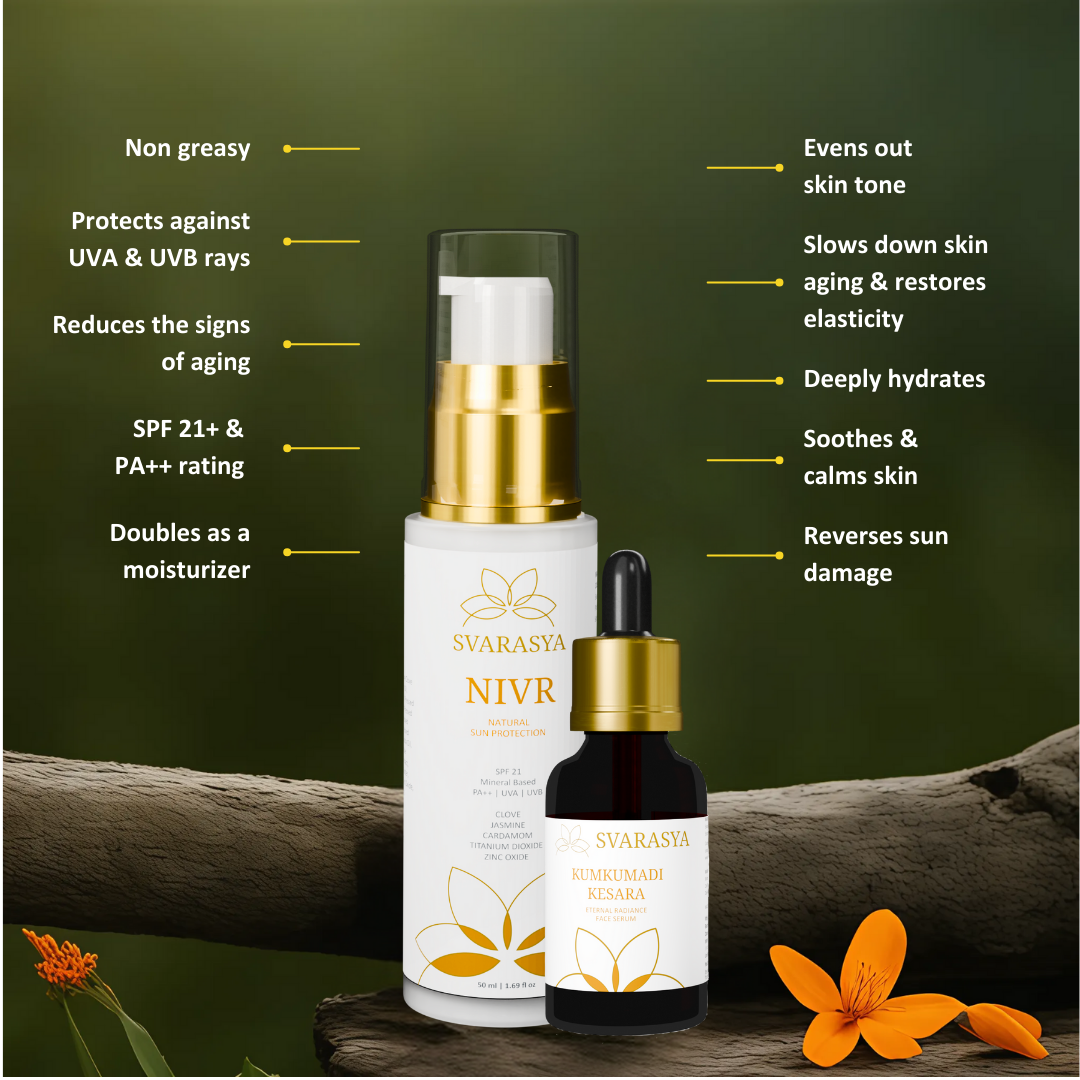 ROOPAM- Everyday Sun Protection combo for intense hydration | Nivr &amp; Kumkumadi Kesara Tailam