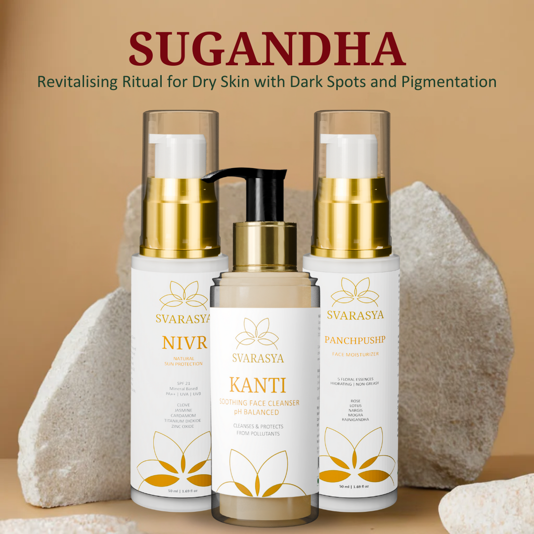 Dry Skin Ritual &quot;Sugandha&quot; for Dark Spots and Pigmentation | Face Wash, Moisturiser &amp; Sunscreen