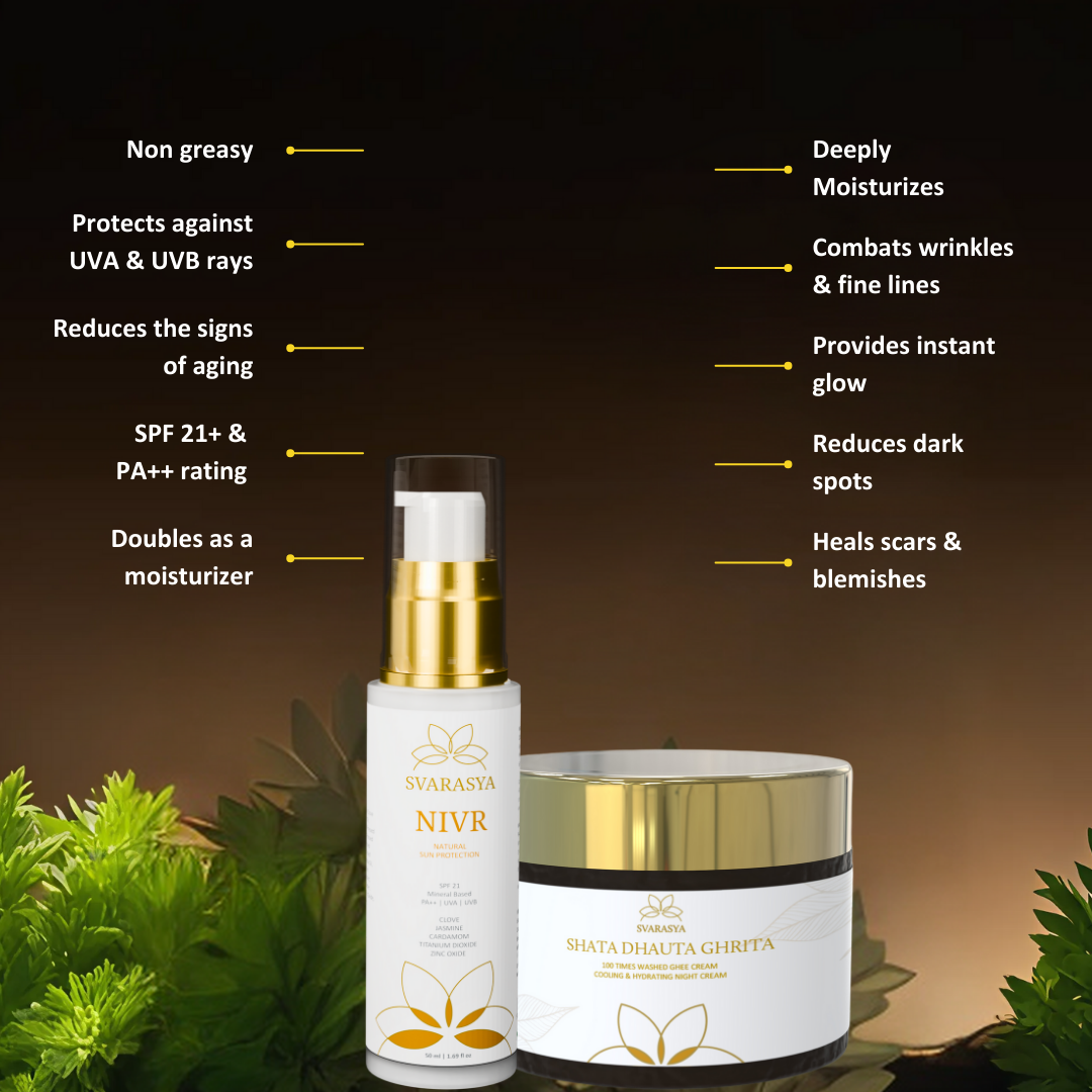 NIKHAAR- The Ultimate Sun Protection Combo for Dry Skin | Shata Dhauta Ghrita &amp; Nivr